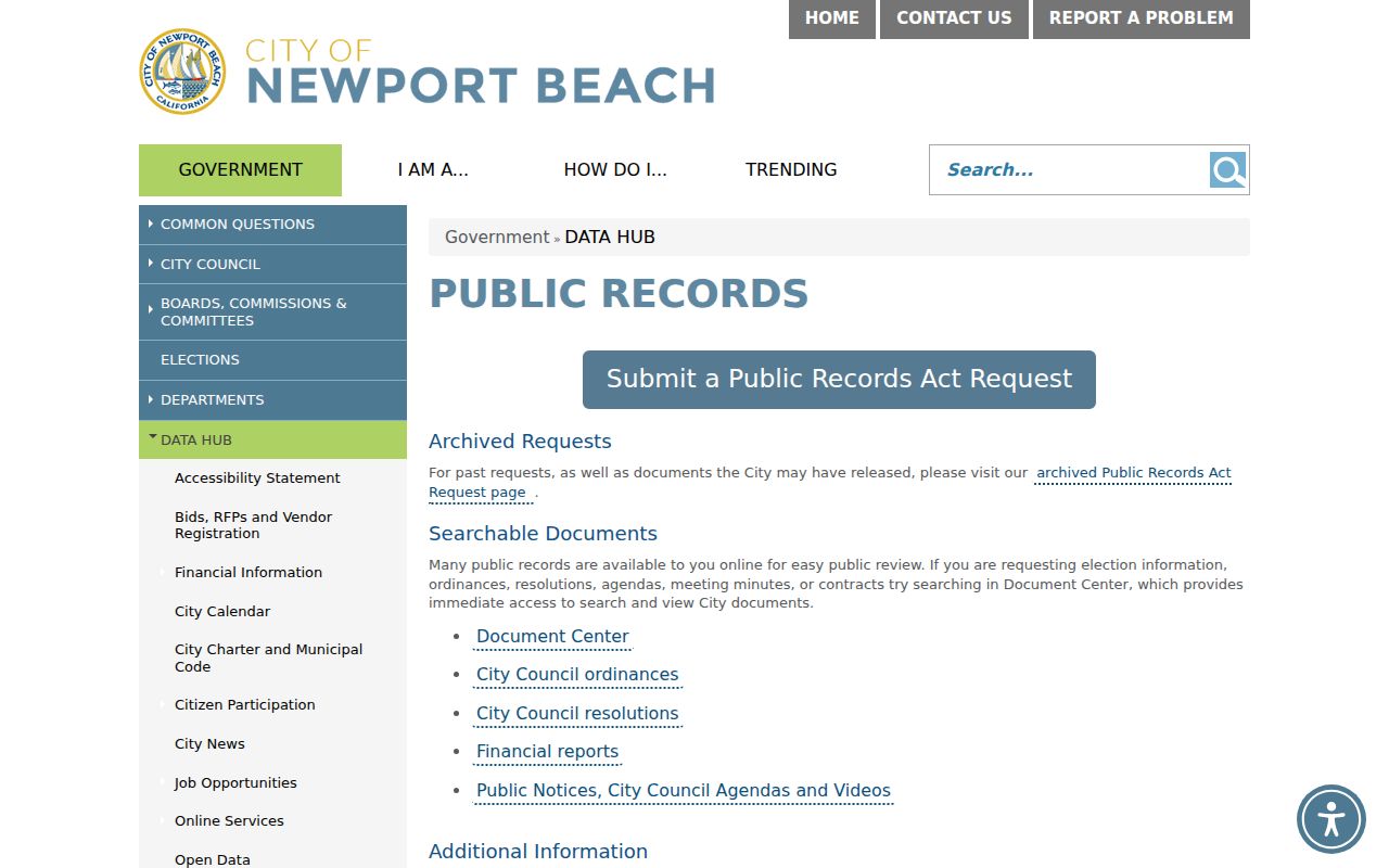 Newport Beach people search using city public records instructions