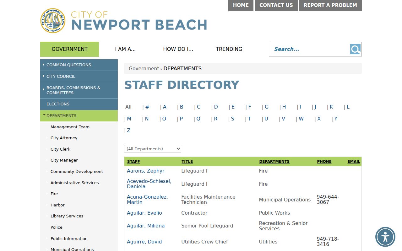 Newport Beach people search in the city staff directory