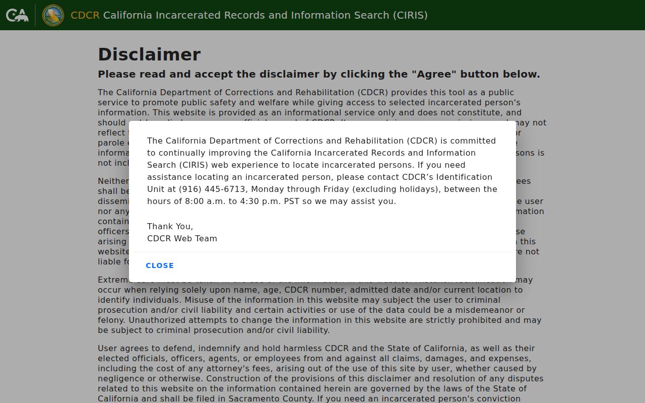 Newport Beach public records search through California CDCR CIRIS