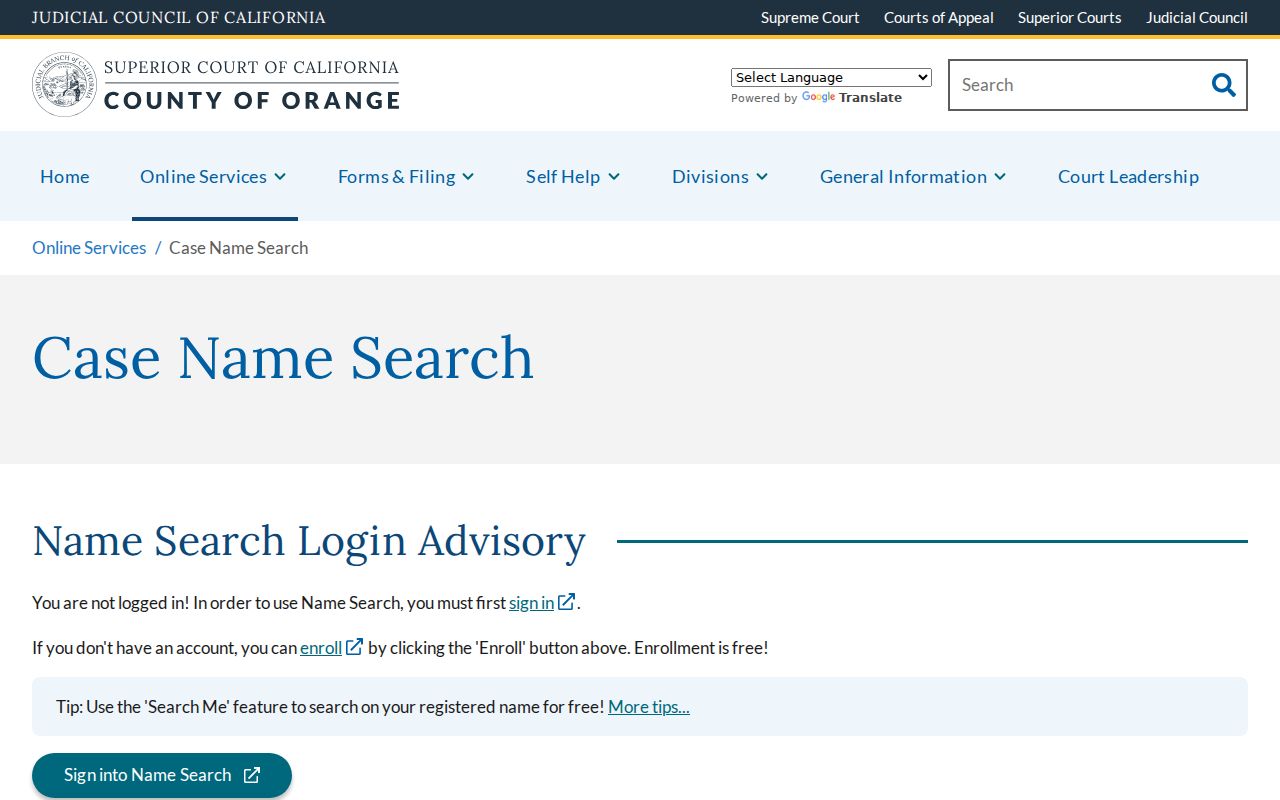 Newport Beach public records court Case Name Search login advisory