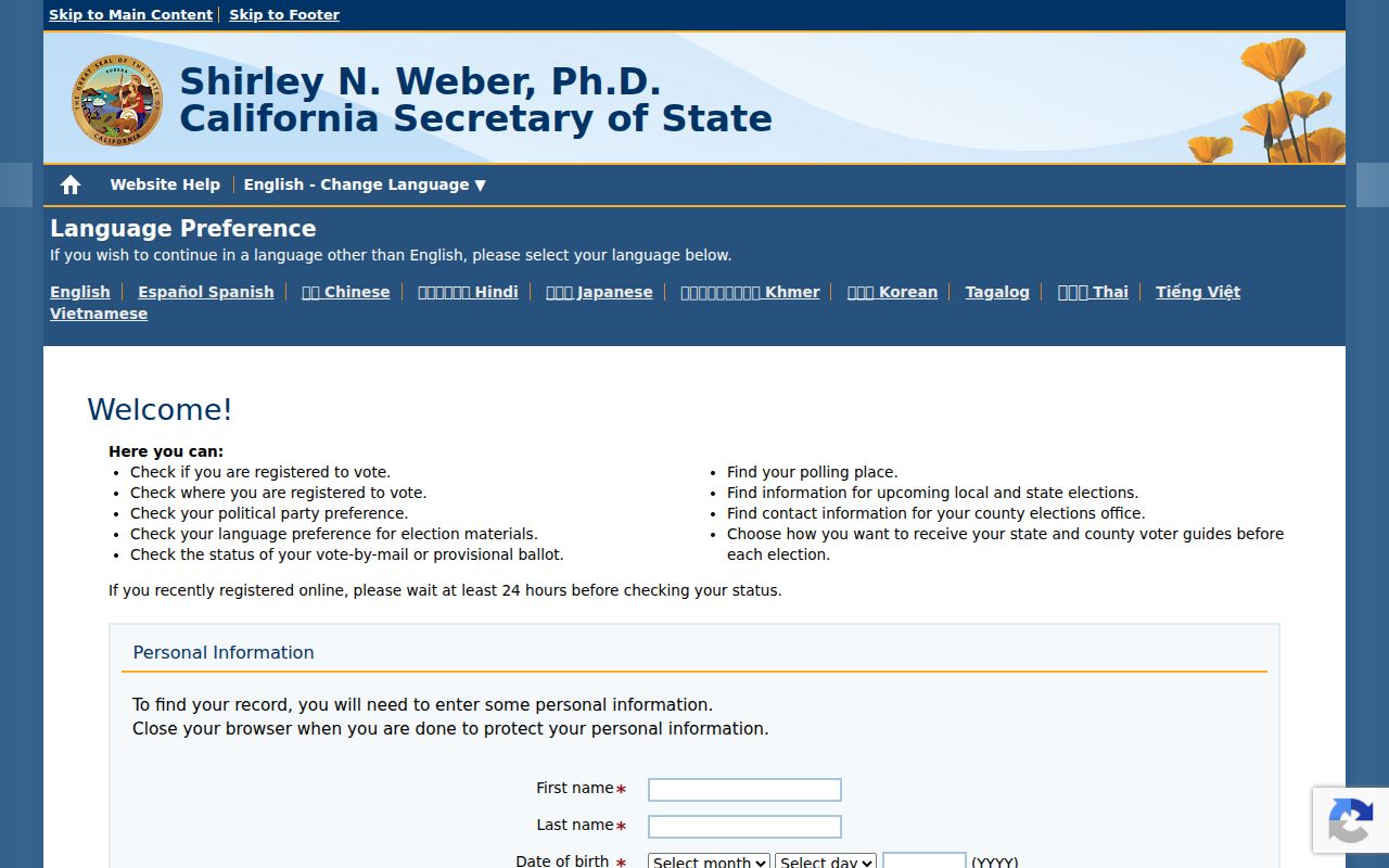 Newport Beach voter registration records My Voter Status lookup